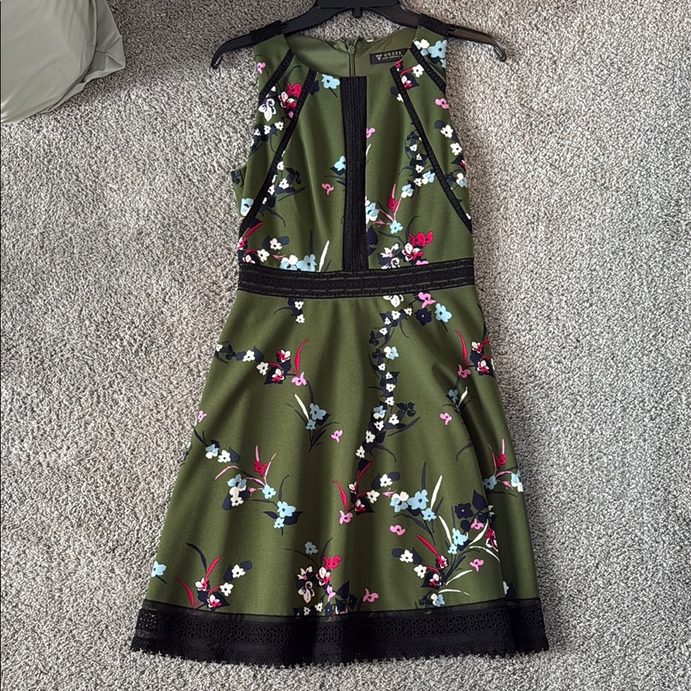 Guess Floral Sleeveless Dress with Lace Trim